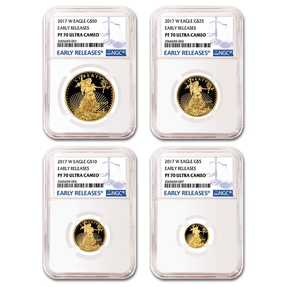 2017-W 4-Coin Proof Gold American Eagle Set PF-70 NGC (ER) 2017-W 4-Coin Proof Gold American Eagle Set PF-70 NGC (ER)